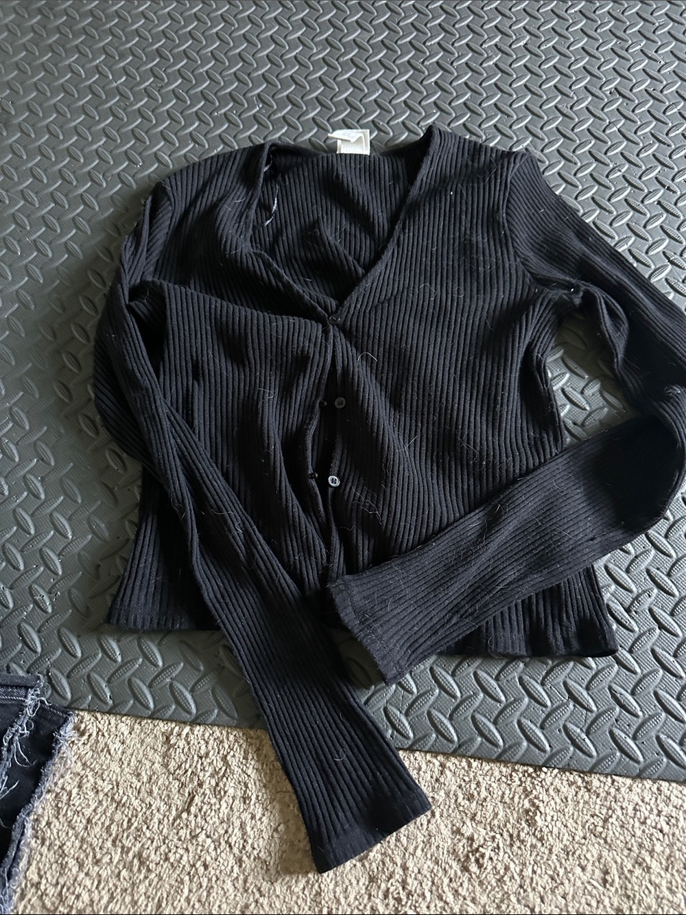 H&M Black Ribbed V-Neck Button-Up Cardigan